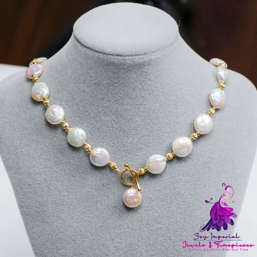 Shaped Baroque Freshwater Pearl Button Necklace