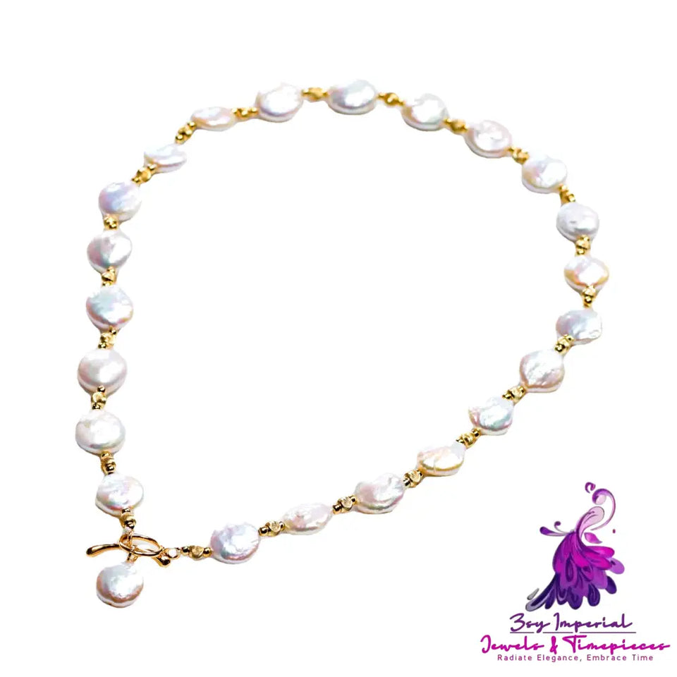 Shaped Baroque Freshwater Pearl Button Necklace