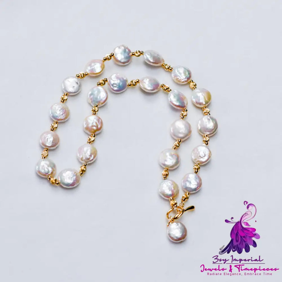 Shaped Baroque Freshwater Pearl Button Necklace