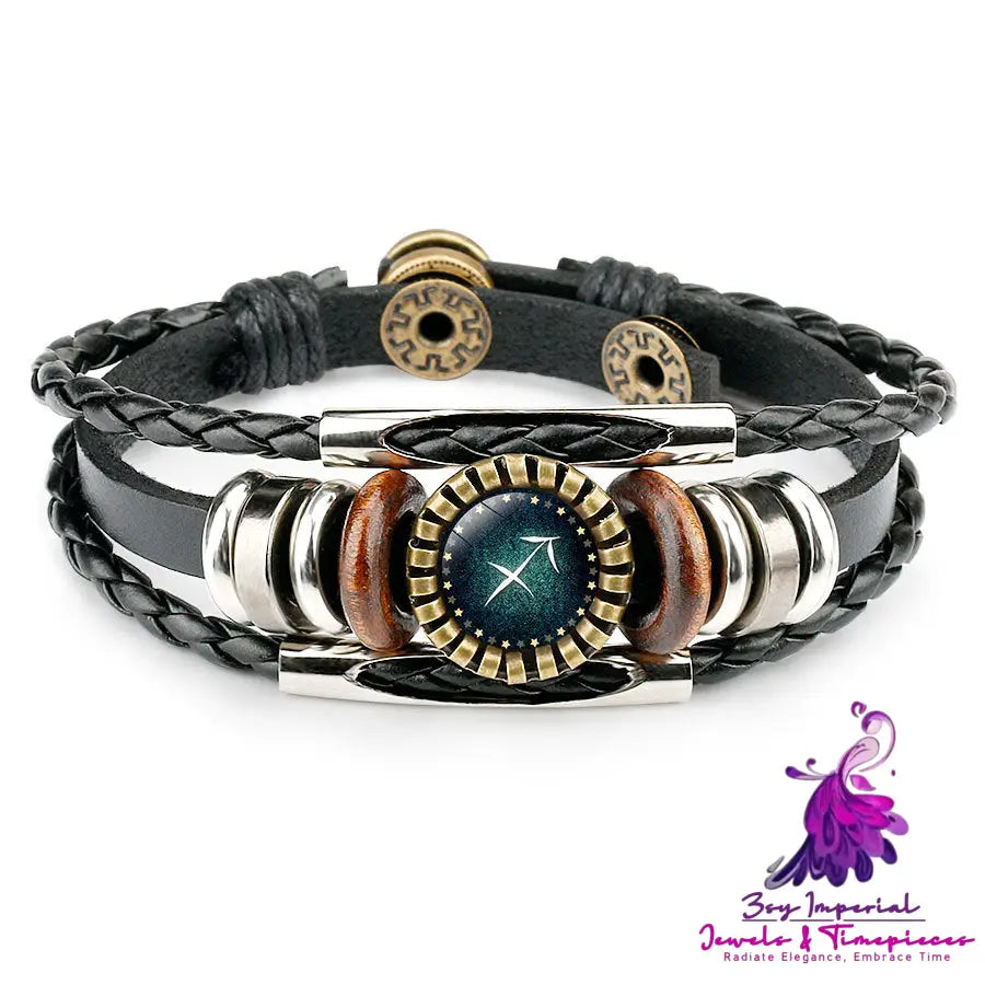 Zodiac Sign Leather Bracelet for Men