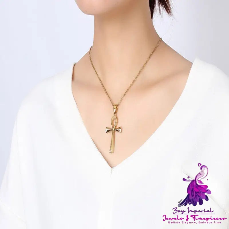 436 Titanium Steel Cross Pendant Gold Necklace