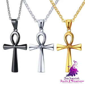 436 Titanium Steel Cross Pendant Gold Necklace