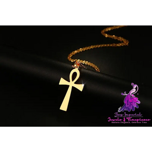 436 Titanium Steel Cross Pendant Gold Necklace