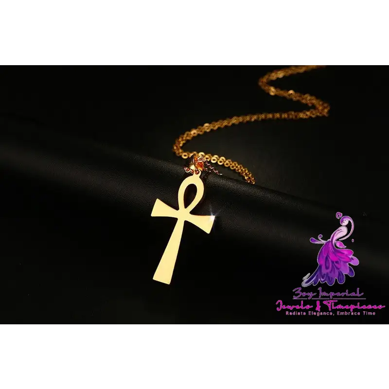 436 Titanium Steel Cross Pendant Gold Necklace