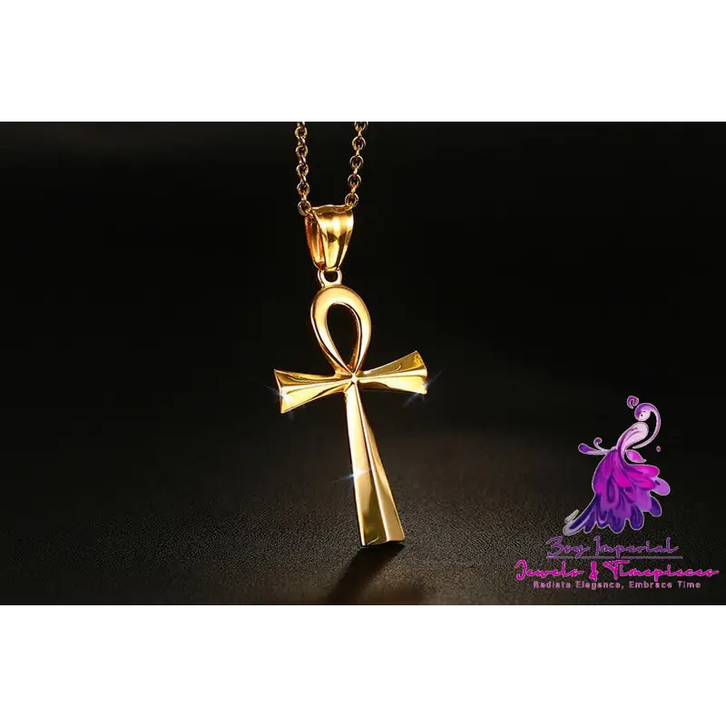 436 Titanium Steel Cross Pendant Gold Necklace