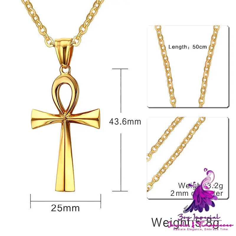 436 Titanium Steel Cross Pendant Gold Necklace