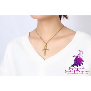 436 Titanium Steel Cross Pendant Gold Necklace