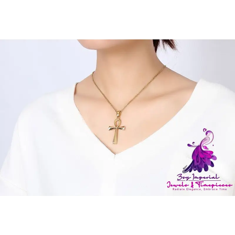 436 Titanium Steel Cross Pendant Gold Necklace