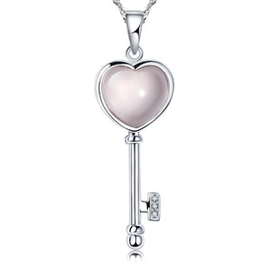 Opal Heart Key Pendant Necklace