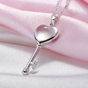 Opal Heart Key Pendant Necklace