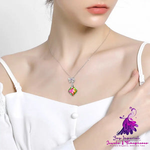 Fluorescent Color Crystal Bow Pendant