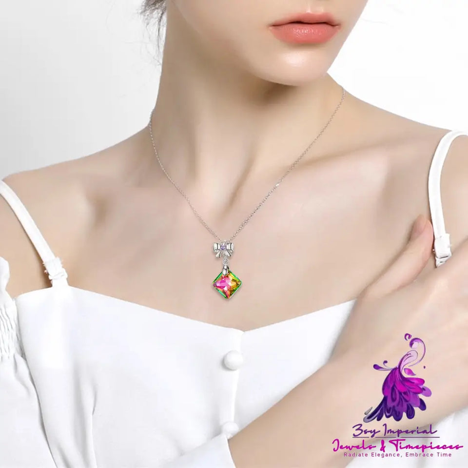 Fluorescent Color Crystal Bow Pendant