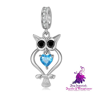 Blue Heart Owl Beaded Bracelet Pendant