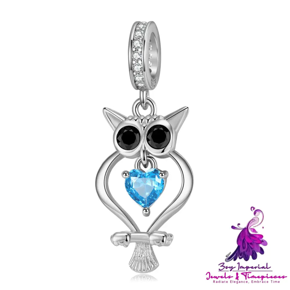 Blue Heart Owl Beaded Bracelet Pendant