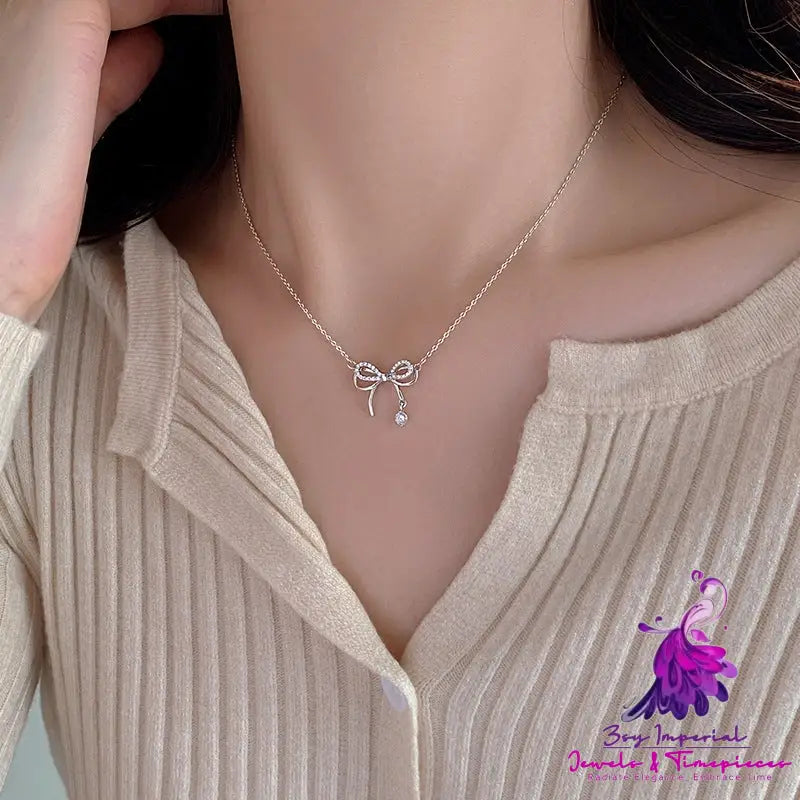 925 Silver Butterfly Necklace Female Knot Clavicle Chain