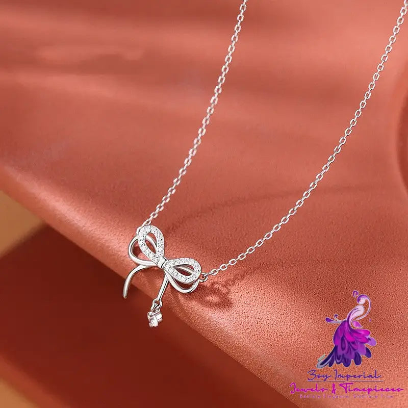 925 Silver Butterfly Necklace Female Knot Clavicle Chain