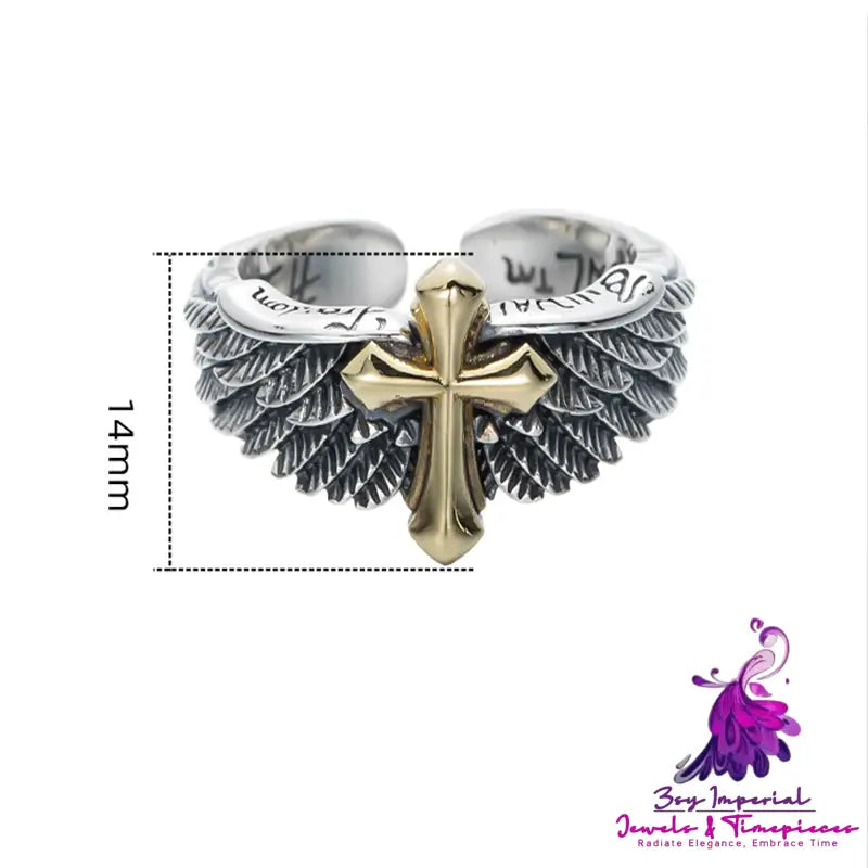 Cross Wings Graffiti Letter Ring