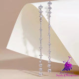 High Carbon Diamond Long Silver Earrings