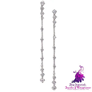 High Carbon Diamond Long Silver Earrings