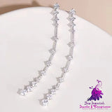 High Carbon Diamond Long Silver Earrings