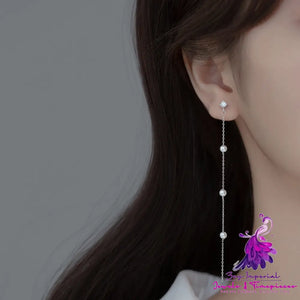 Diamond Pearl Long Tassel Earrings