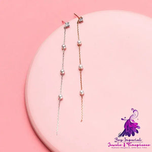 Diamond Pearl Long Tassel Earrings