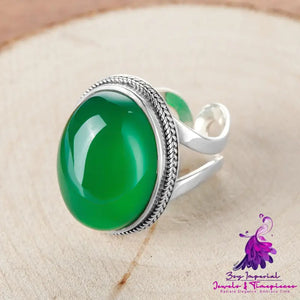 Thai Silver Green Chalcedony Ring