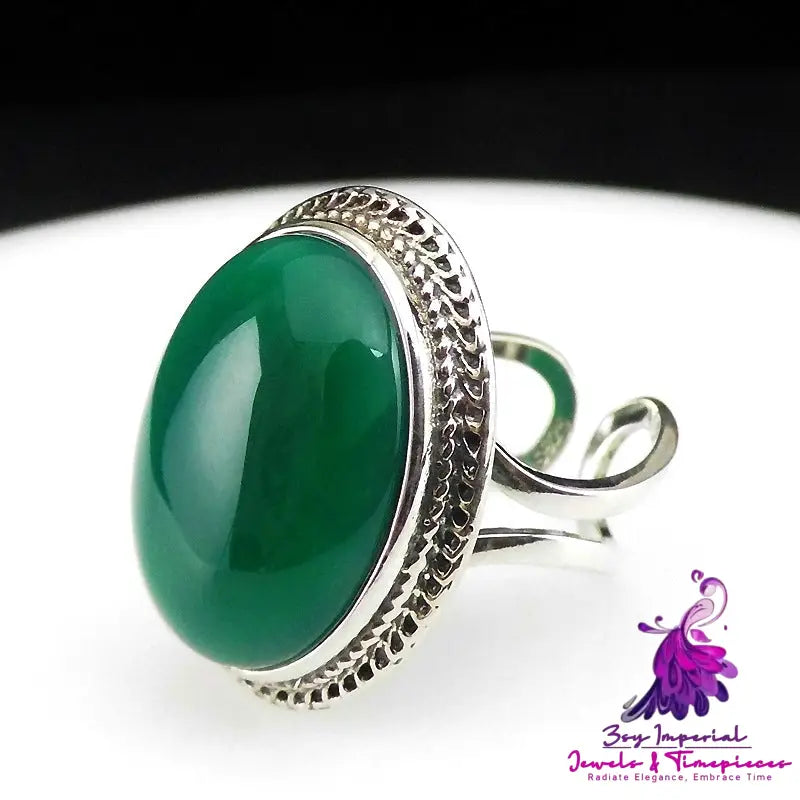 Thai Silver Green Chalcedony Ring