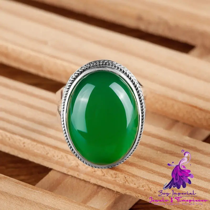 Thai Silver Green Chalcedony Ring