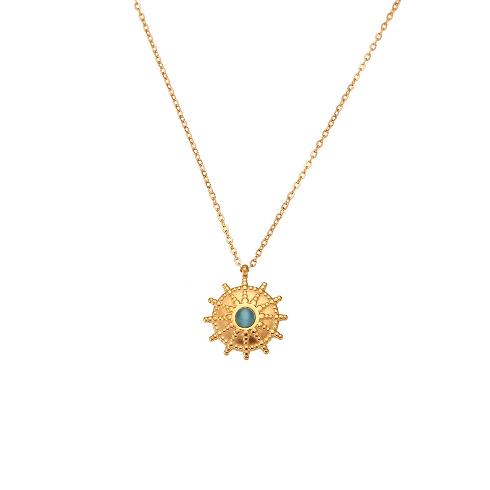 Sun Wheel Pendant Stainless Steel Necklace