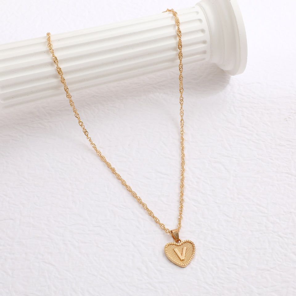 Peach Heart Letter Necklace