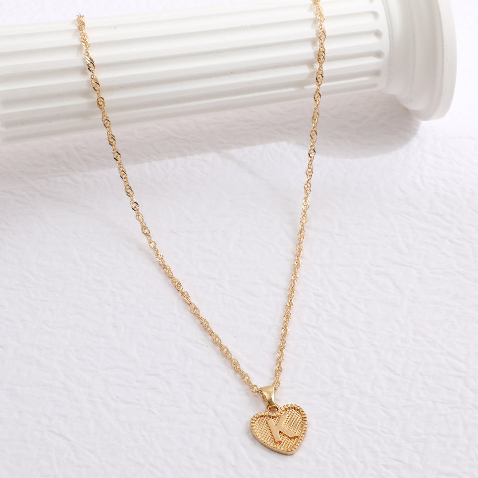 Peach Heart Letter Necklace