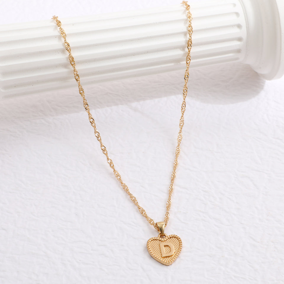 Peach Heart Letter Necklace