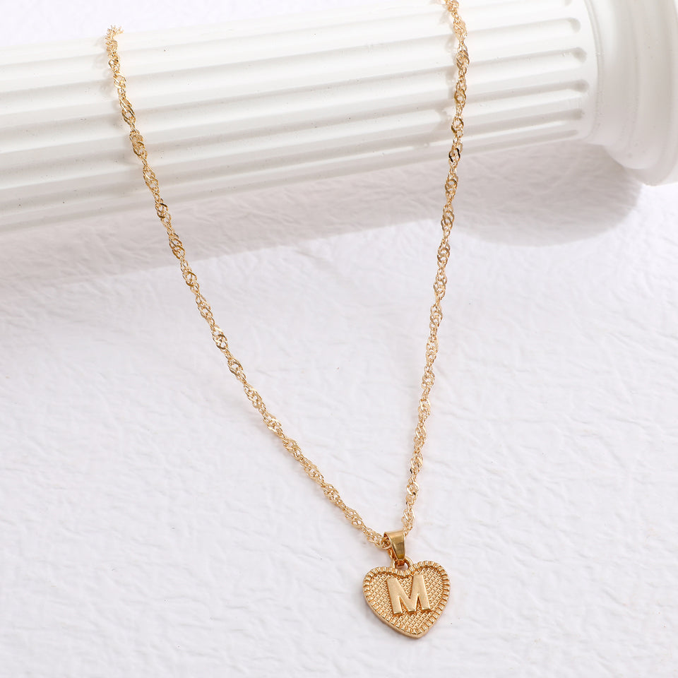 Peach Heart Letter Necklace