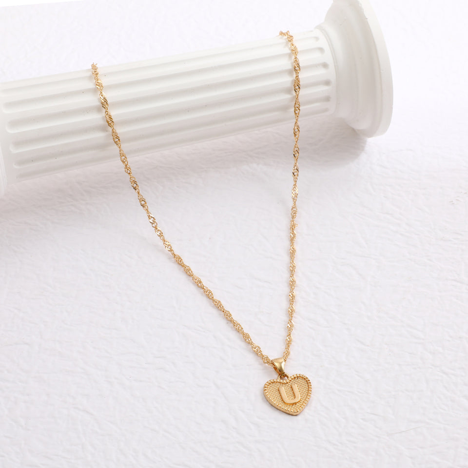 Peach Heart Letter Necklace