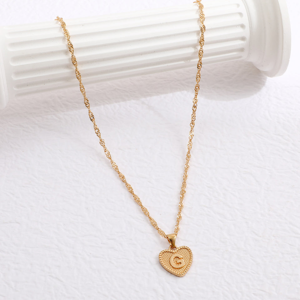 Peach Heart Letter Necklace