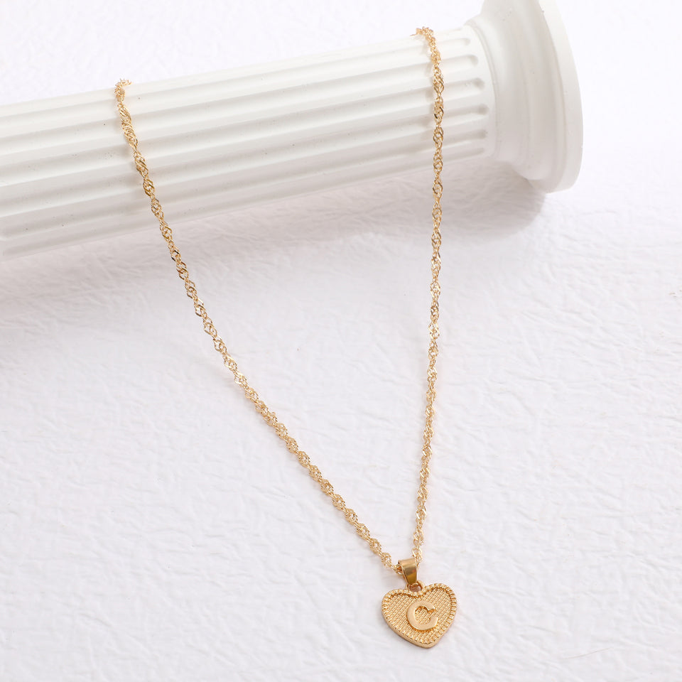 Peach Heart Letter Necklace