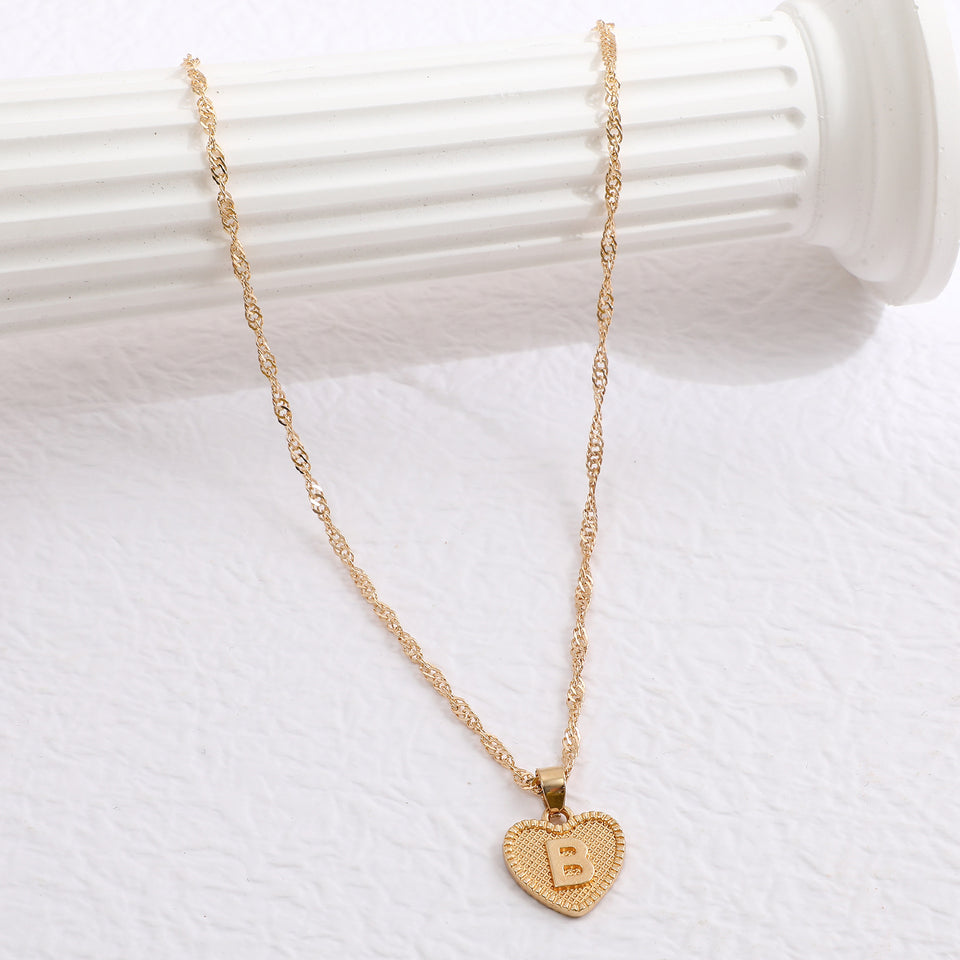 Peach Heart Letter Necklace