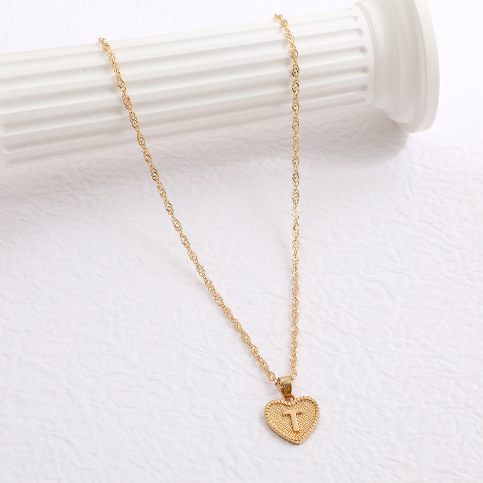 Peach Heart Letter Necklace