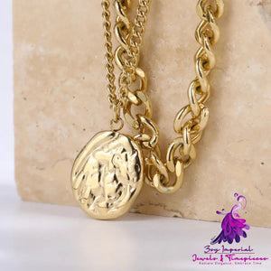 Retro Abstract Coin Pendant Necklace Double Layer