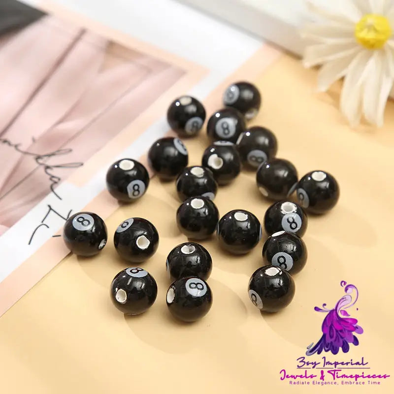 Ceramic Billiard Ball Black Number 8 Necklace