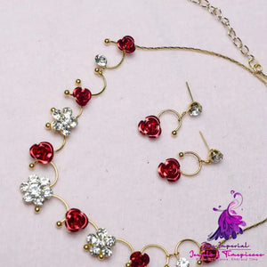 Korean Bridal Red Rose Jewelry Set