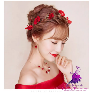 Korean Bridal Red Rose Jewelry Set