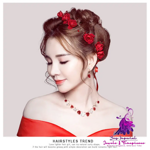 Korean Bridal Red Rose Jewelry Set