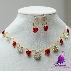 Korean Bridal Red Rose Jewelry Set