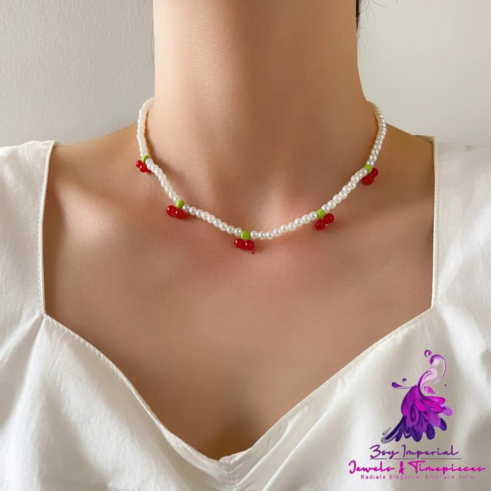 Elegant And Simple Pearl Cherry Short Necklace