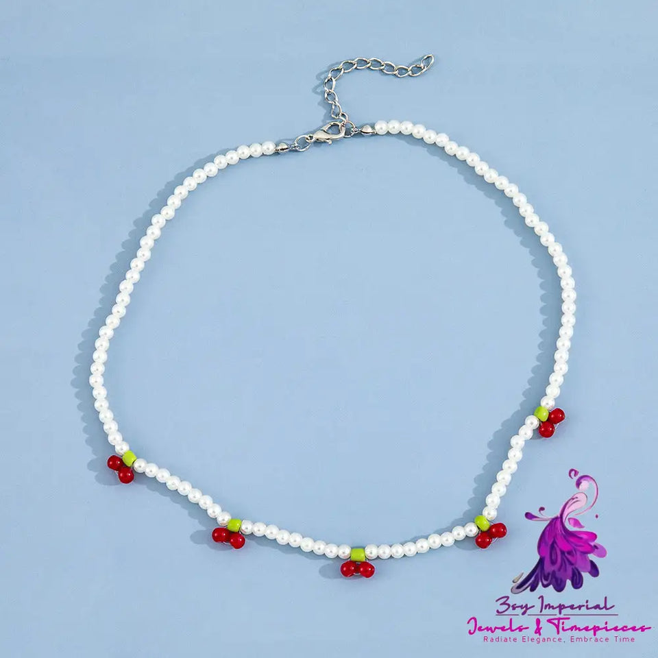 Elegant And Simple Pearl Cherry Short Necklace