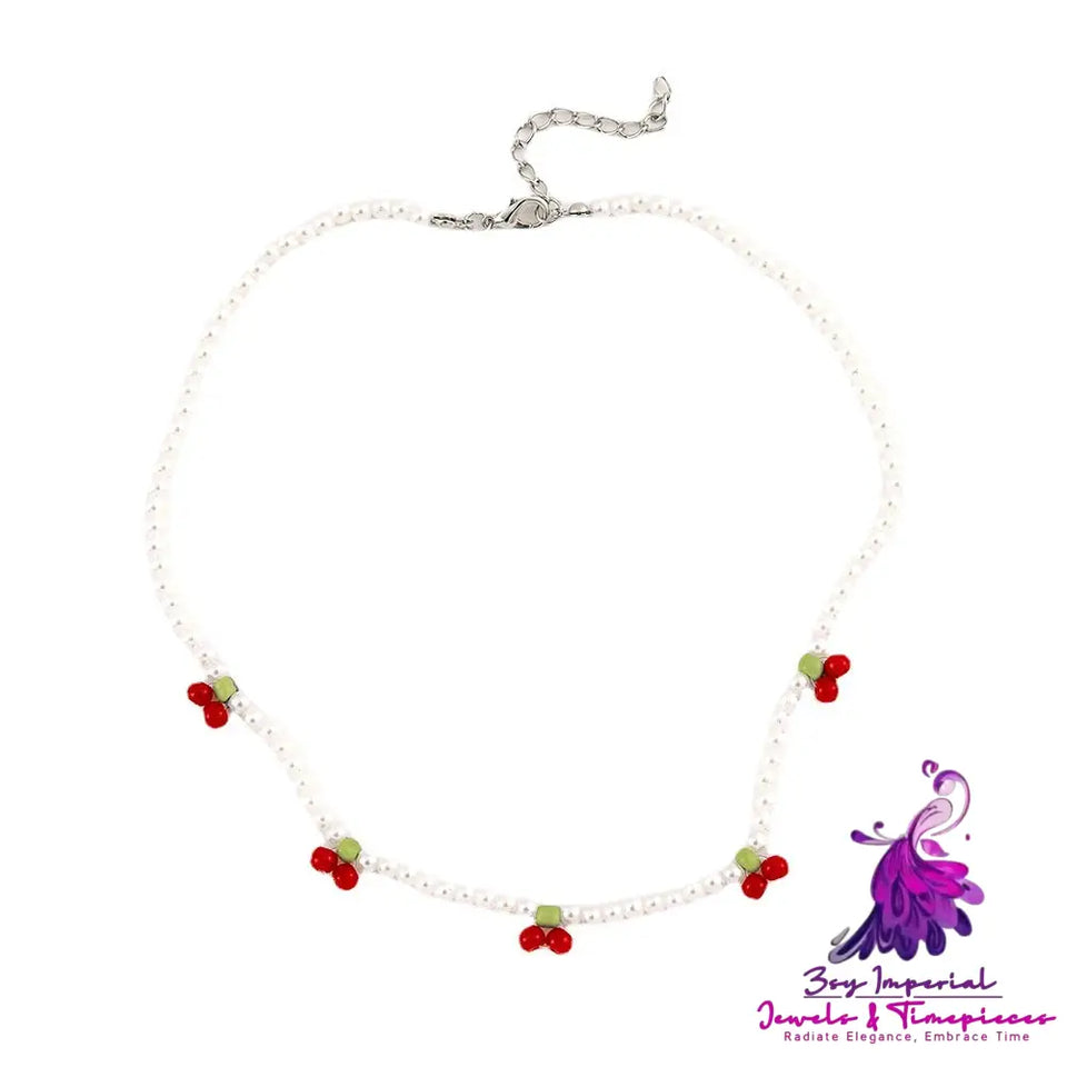 Elegant And Simple Pearl Cherry Short Necklace