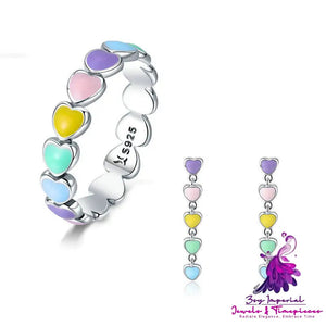 Rainbow Heart Ring Earring Accessorizing Set