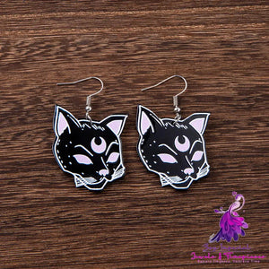 Halloween Black Cat Skull Acrylic Earrings For Women